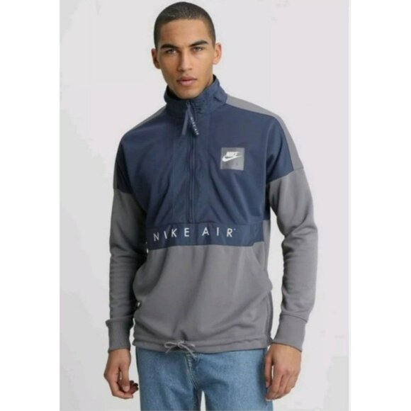 LARGE MEN'S NIKE AIR HOODIE JACKET 1/2 ZIP BLUE GRAY JACKET - Picture 1 of 9